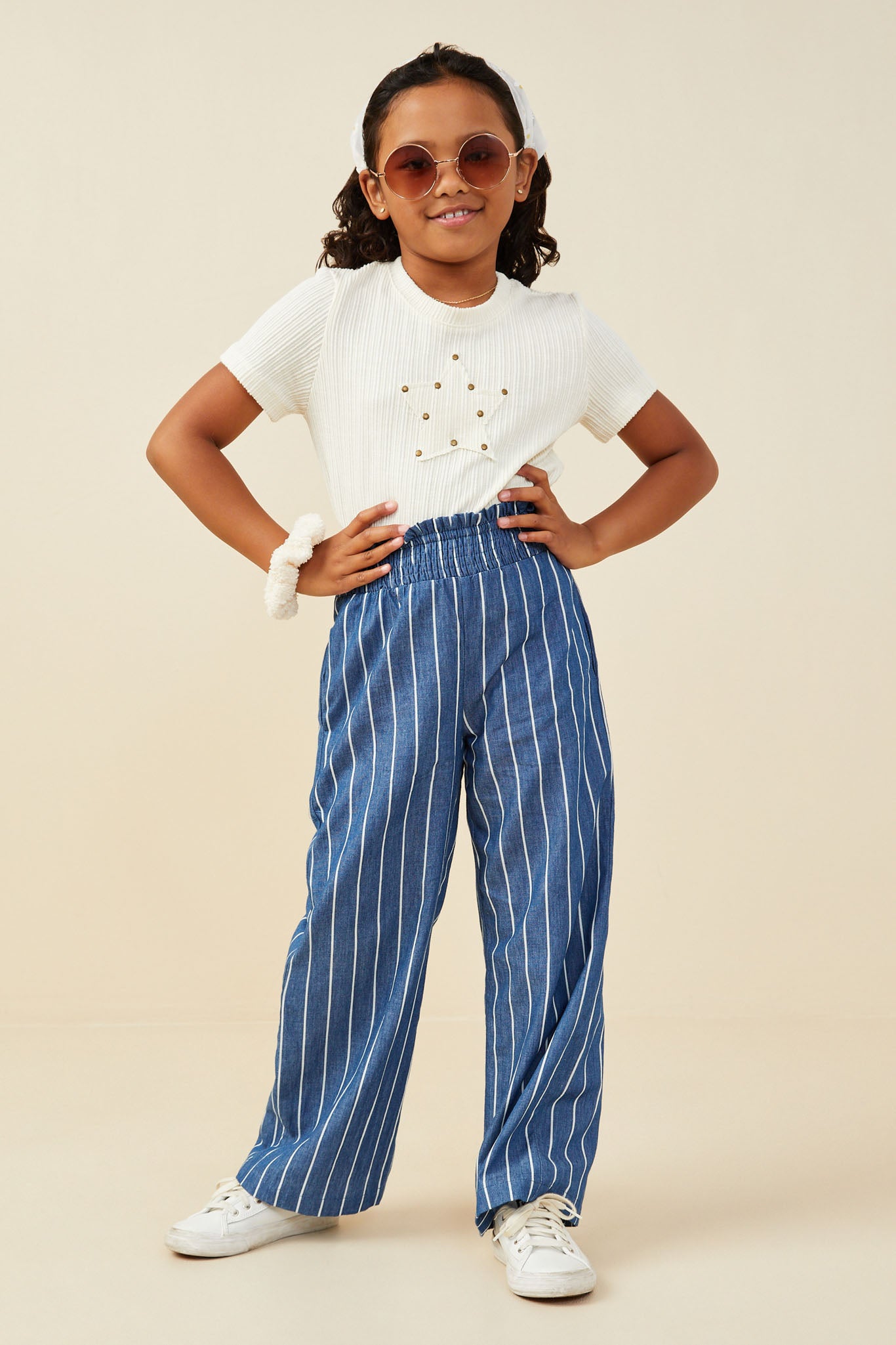 Chambray-Hose mit weitem Bein, gerafftem Bund und Nadelstreifen - Image 4