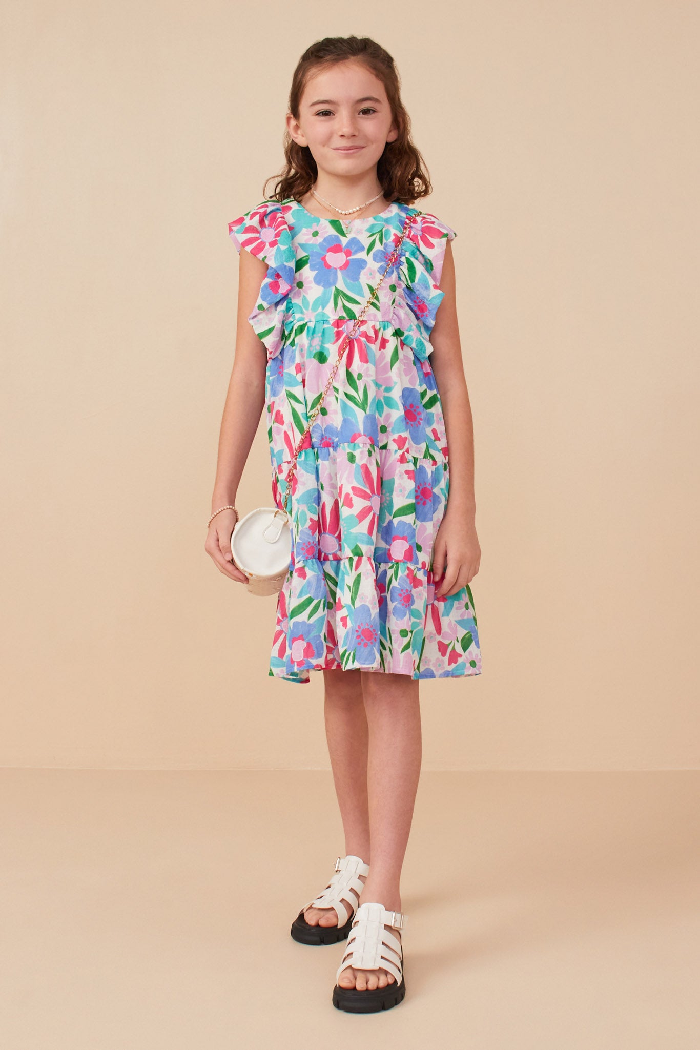 Strukturiertes Kleid mit floralen Rüschenärmeln - Image 2