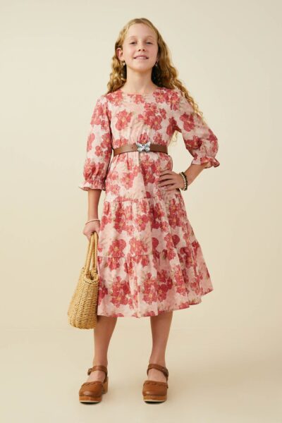 Antikes Blumenkleid mit gerafften Manschetten