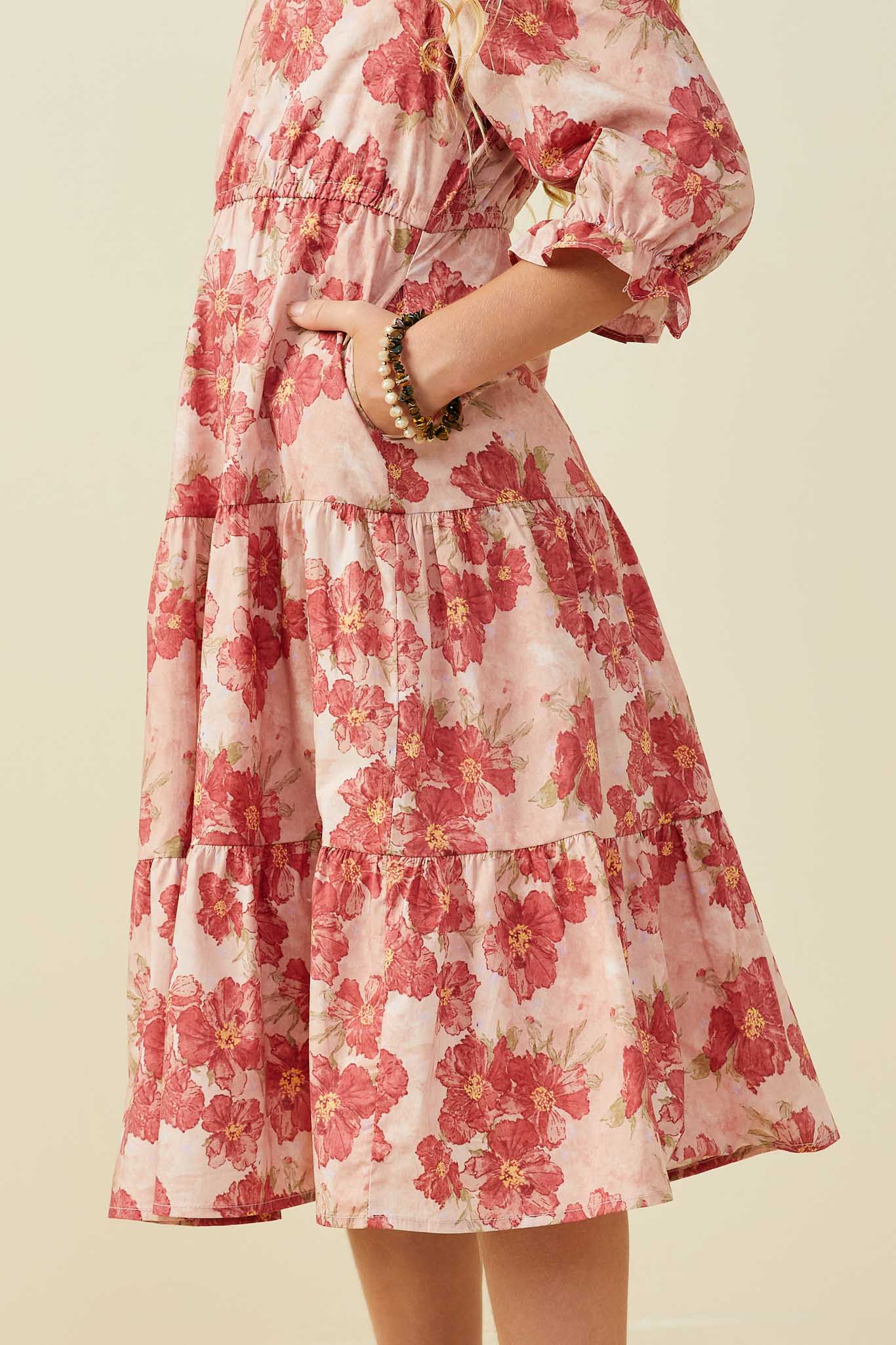 Antikes Blumenkleid mit gerafften Manschetten - Image 3