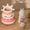 Hasen-Stapelringe aus Silikon mit Buchenholz-Schnullerclip für Babys